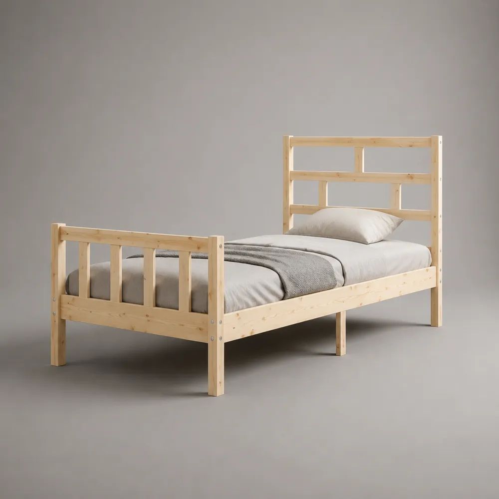 Letto singolo in legno naturale con rete a doghe, per materasso 90 x 190 cm, dimensioni 98 x 198 x 150 cm