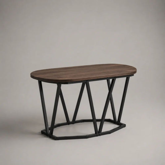 Tavolino ovale in MDF effetto noce e acciaio nero, 110 × 55 × 55 cm