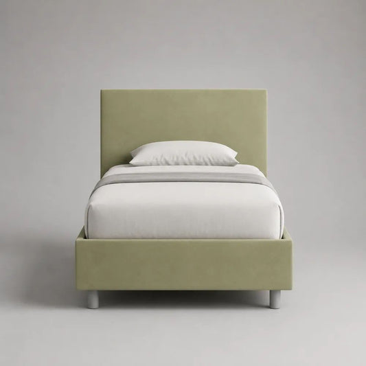 Letto singolo imbottito in poliestere effetto velluto verde salvia, 100 x 210 x 120 cm, per materasso 90 x 200 cm